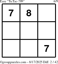 The grouppuzzles.com Easy TicTac-789 puzzle for Sunday August 17, 2025