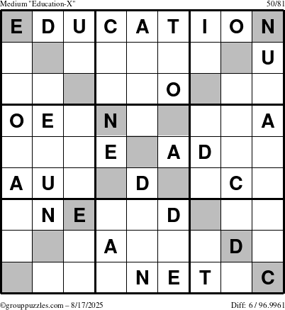 The grouppuzzles.com Medium Education-X puzzle for Sunday August 17, 2025