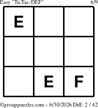 The grouppuzzles.com Easy TicTac-DEF puzzle for Tuesday June 30, 2026