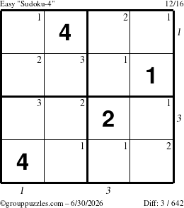 The grouppuzzles.com Easy Sudoku-4 puzzle for Tuesday June 30, 2026, suitable for printing, with all 3 steps marked