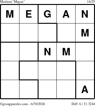 The grouppuzzles.com Medium Megan puzzle for Tuesday June 30, 2026