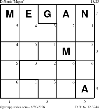The grouppuzzles.com Difficult Megan puzzle for Tuesday June 30, 2026 with all 6 steps marked