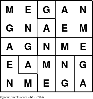 The grouppuzzles.com Answer grid for the Megan puzzle for Tuesday June 30, 2026