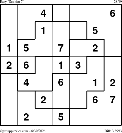 The grouppuzzles.com Easy Sudoku-7 puzzle for Tuesday June 30, 2026
