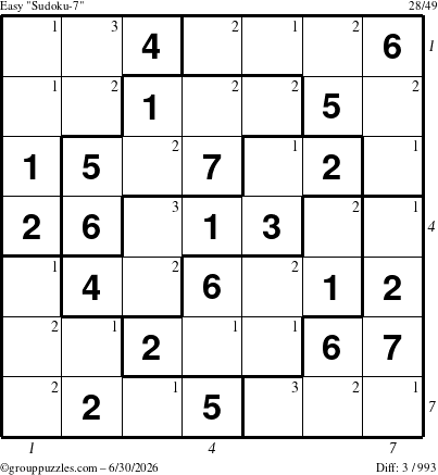 The grouppuzzles.com Easy Sudoku-7 puzzle for Tuesday June 30, 2026 with all 3 steps marked