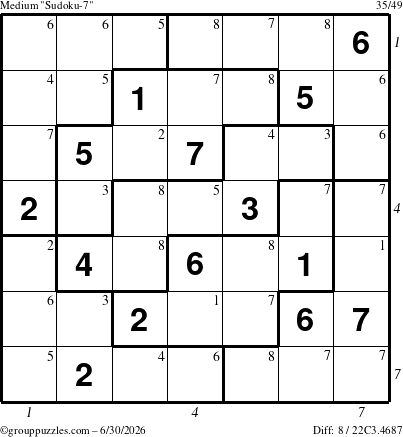 The grouppuzzles.com Medium Sudoku-7 puzzle for Tuesday June 30, 2026 with all 8 steps marked