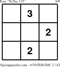 The grouppuzzles.com Easy TicTac-123 puzzle for Tuesday June 30, 2026