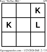 The grouppuzzles.com Easy TicTac-JKL puzzle for Sunday January 25, 2026
