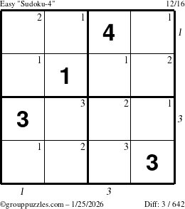 The grouppuzzles.com Easy Sudoku-4 puzzle for Sunday January 25, 2026 with all 3 steps marked