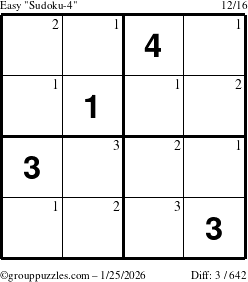 The grouppuzzles.com Easy Sudoku-4 puzzle for Sunday January 25, 2026 with the first 3 steps marked