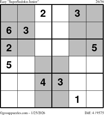 The grouppuzzles.com Easy SuperSudoku-Junior puzzle for Sunday January 25, 2026