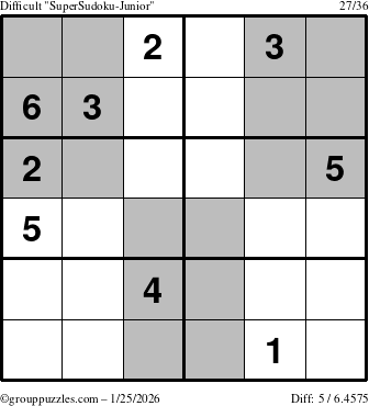 The grouppuzzles.com Difficult SuperSudoku-Junior puzzle for Sunday January 25, 2026