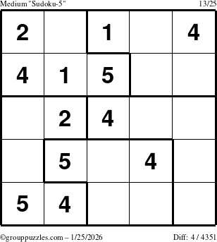 The grouppuzzles.com Medium Sudoku-5 puzzle for Sunday January 25, 2026