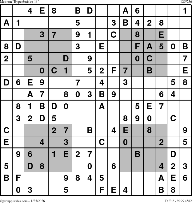 The grouppuzzles.com Medium HyperSudoku-16 puzzle for Sunday January 25, 2026