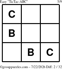 The grouppuzzles.com Easy TicTac-ABC puzzle for Wednesday July 22, 2026