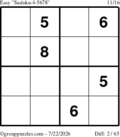 The grouppuzzles.com Easy Sudoku-4-5678 puzzle for Wednesday July 22, 2026