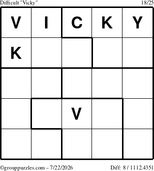 The grouppuzzles.com Difficult Vicky puzzle for Wednesday July 22, 2026