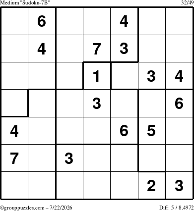 The grouppuzzles.com Medium Sudoku-7B puzzle for Wednesday July 22, 2026