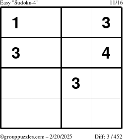 The grouppuzzles.com Easy Sudoku-4 puzzle for Thursday February 20, 2025