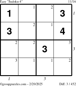 The grouppuzzles.com Easy Sudoku-4 puzzle for Thursday February 20, 2025 with all 3 steps marked