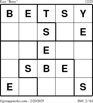 The grouppuzzles.com Easy Betsy puzzle for Thursday February 20, 2025