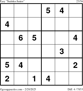 The grouppuzzles.com Easy Sudoku-Junior puzzle for Thursday February 20, 2025