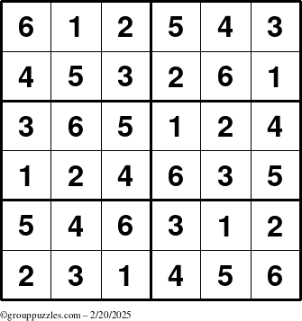 The grouppuzzles.com Answer grid for the Sudoku-Junior puzzle for Thursday February 20, 2025