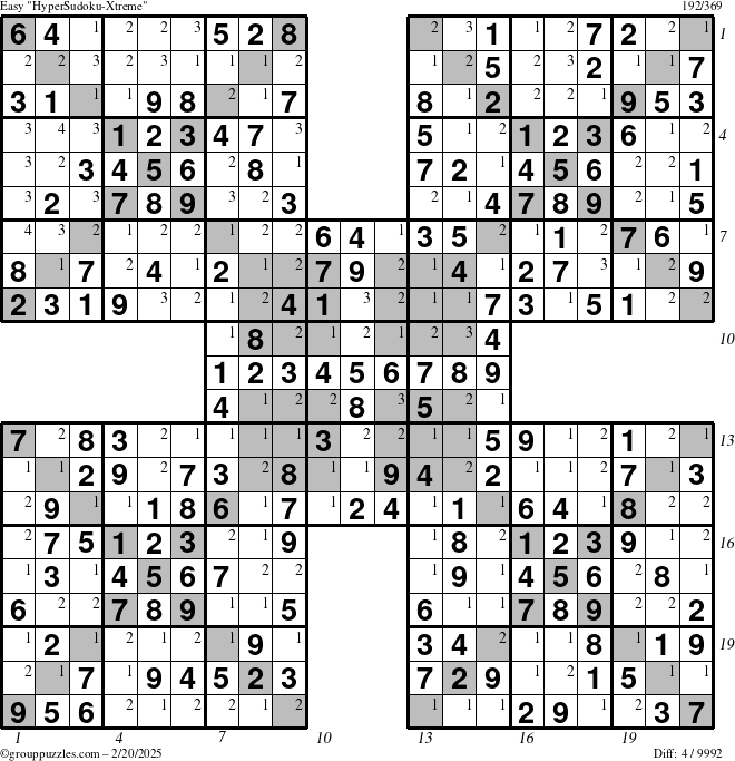 The grouppuzzles.com Easy cover-HyperXtreme puzzle for Thursday February 20, 2025, suitable for printing, with all 4 steps marked