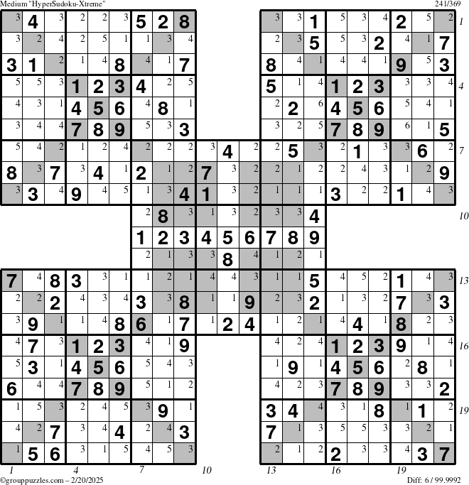 The grouppuzzles.com Medium cover-HyperXtreme puzzle for Thursday February 20, 2025 with all 6 steps marked