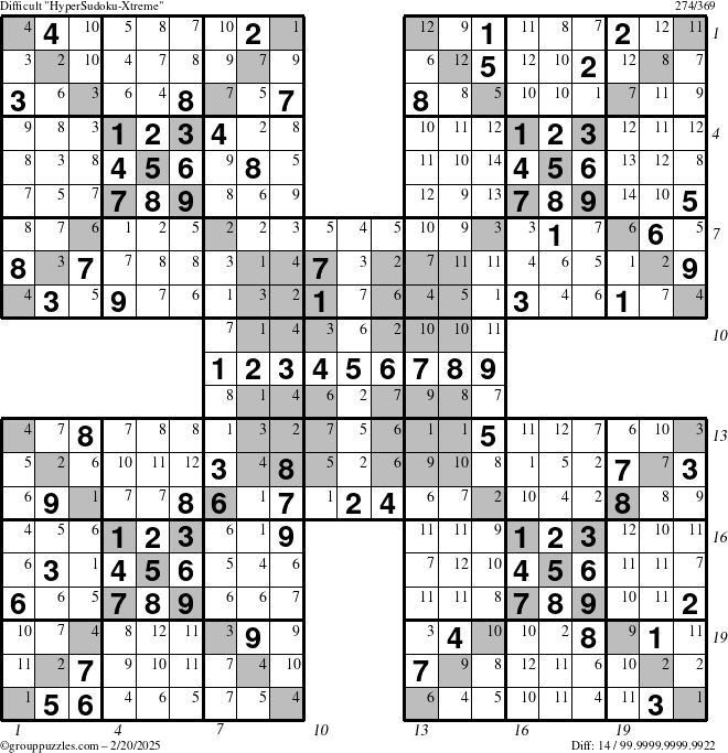 The grouppuzzles.com Difficult cover-HyperXtreme puzzle for Thursday February 20, 2025 with all 14 steps marked