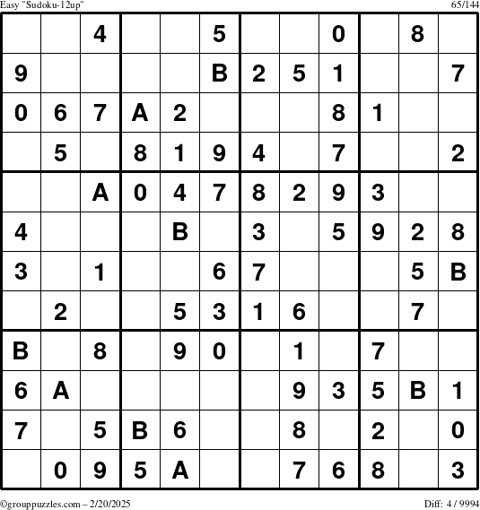 The grouppuzzles.com Easy Sudoku-12up puzzle for Thursday February 20, 2025