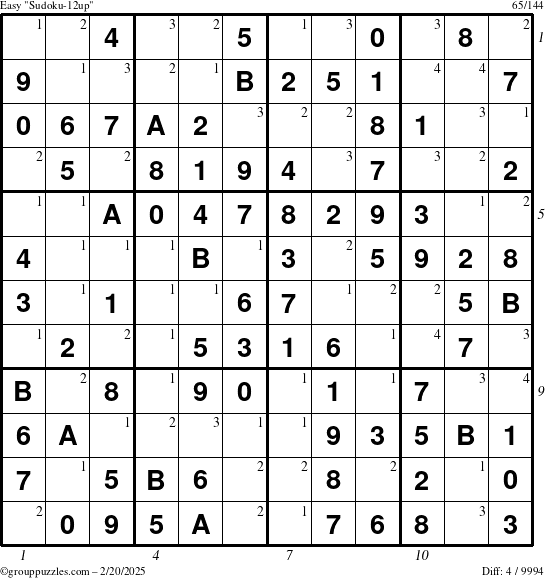 The grouppuzzles.com Easy Sudoku-12up puzzle for Thursday February 20, 2025 with all 4 steps marked