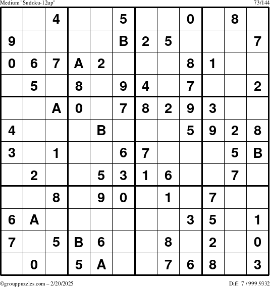 The grouppuzzles.com Medium Sudoku-12up puzzle for Thursday February 20, 2025