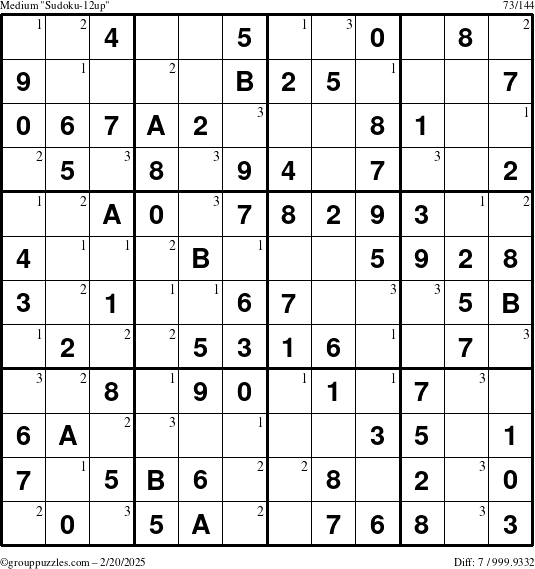 The grouppuzzles.com Medium Sudoku-12up puzzle for Thursday February 20, 2025 with the first 3 steps marked