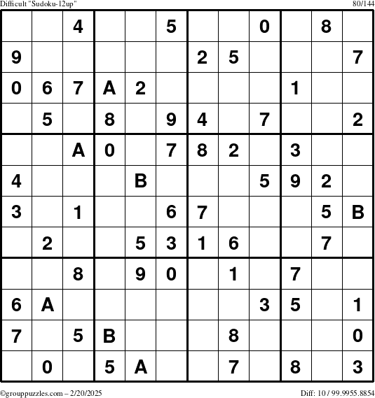 The grouppuzzles.com Difficult Sudoku-12up puzzle for Thursday February 20, 2025