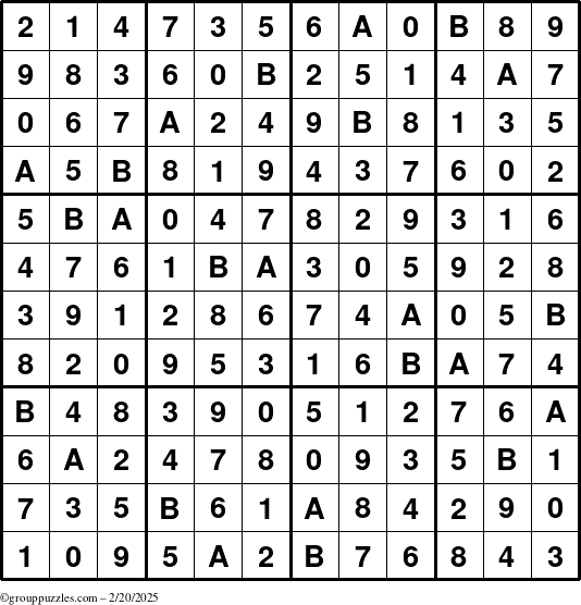 The grouppuzzles.com Answer grid for the Sudoku-12up puzzle for Thursday February 20, 2025