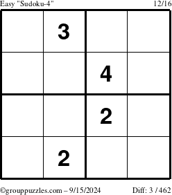 The grouppuzzles.com Easy Sudoku-4 puzzle for Sunday September 15, 2024