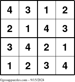 The grouppuzzles.com Answer grid for the Sudoku-4 puzzle for Sunday September 15, 2024