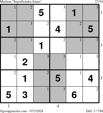 The grouppuzzles.com Medium SuperSudoku-Junior puzzle for Sunday September 15, 2024 with all 3 steps marked