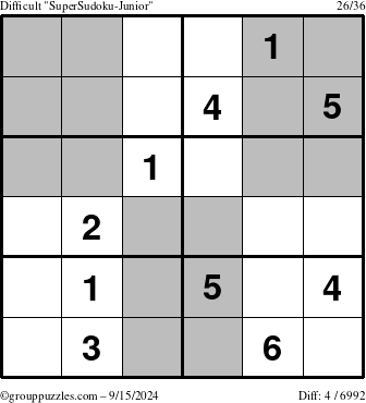 The grouppuzzles.com Difficult SuperSudoku-Junior puzzle for Sunday September 15, 2024