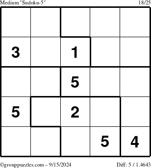 The grouppuzzles.com Medium Sudoku-5 puzzle for Sunday September 15, 2024