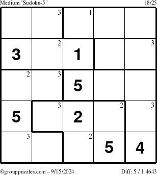 The grouppuzzles.com Medium Sudoku-5 puzzle for Sunday September 15, 2024 with the first 3 steps marked