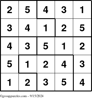 The grouppuzzles.com Answer grid for the Sudoku-5 puzzle for Sunday September 15, 2024