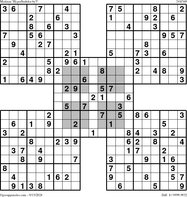 The grouppuzzles.com Medium HyperSudoku-by5 puzzle for Sunday September 15, 2024