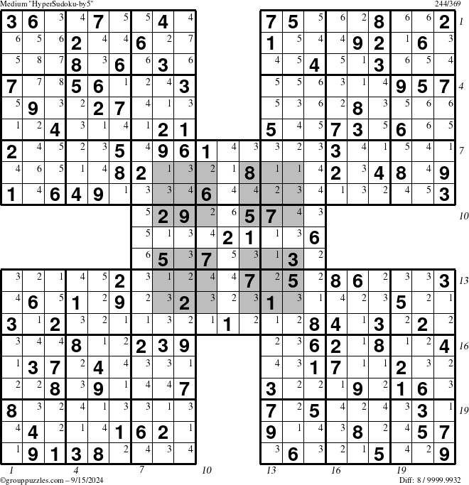 The grouppuzzles.com Medium HyperSudoku-by5 puzzle for Sunday September 15, 2024, suitable for printing, with all 8 steps marked