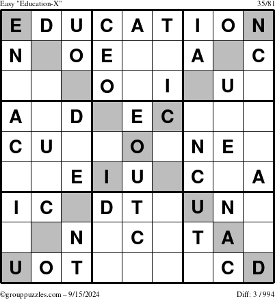 The grouppuzzles.com Easy Education-X puzzle for Sunday September 15, 2024