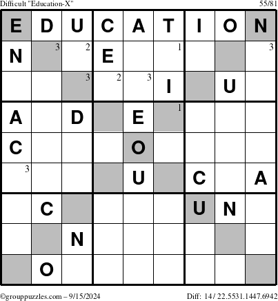 The grouppuzzles.com Difficult Education-X puzzle for Sunday September 15, 2024 with the first 3 steps marked