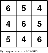 The grouppuzzles.com Answer grid for the TicTac-456 puzzle for Monday July 28, 2025
