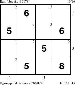 The grouppuzzles.com Easy Sudoku-4-5678 puzzle for Monday July 28, 2025 with all 3 steps marked