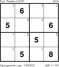 The grouppuzzles.com Easy Sudoku-4-5678 puzzle for Monday July 28, 2025 with the first 3 steps marked